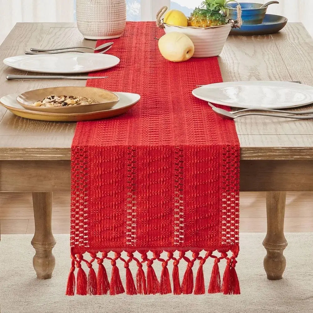 chemin table boho rustique franges motifs géométriques coton polyester décoration table manger fête