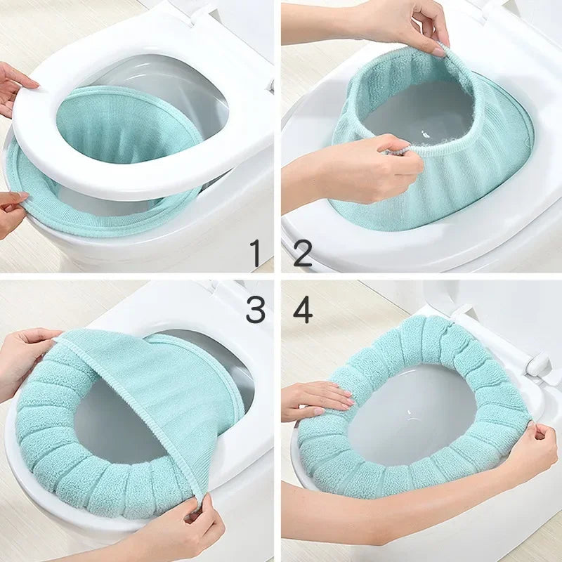 coussins abattants toilettes texturés bleu clair gris beige rose vert menthe opalescents élastiques
