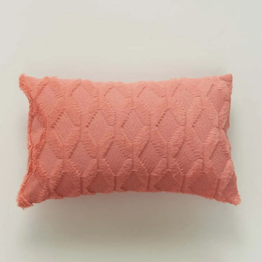 housse coussin décorative peluche géométrique moderne 30x50cm roseclair blancbeige grisclair