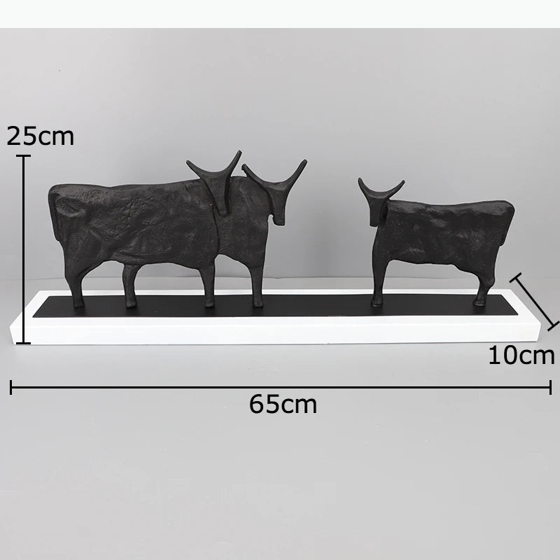 décoration moderne sculpture animaux abstrait brut texturé noir base blanche