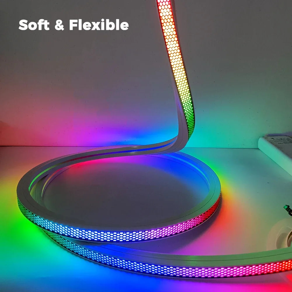 ruban led flexible blanc noir grille hexagonale adhésif connecteur câbles blancs moderne technologique