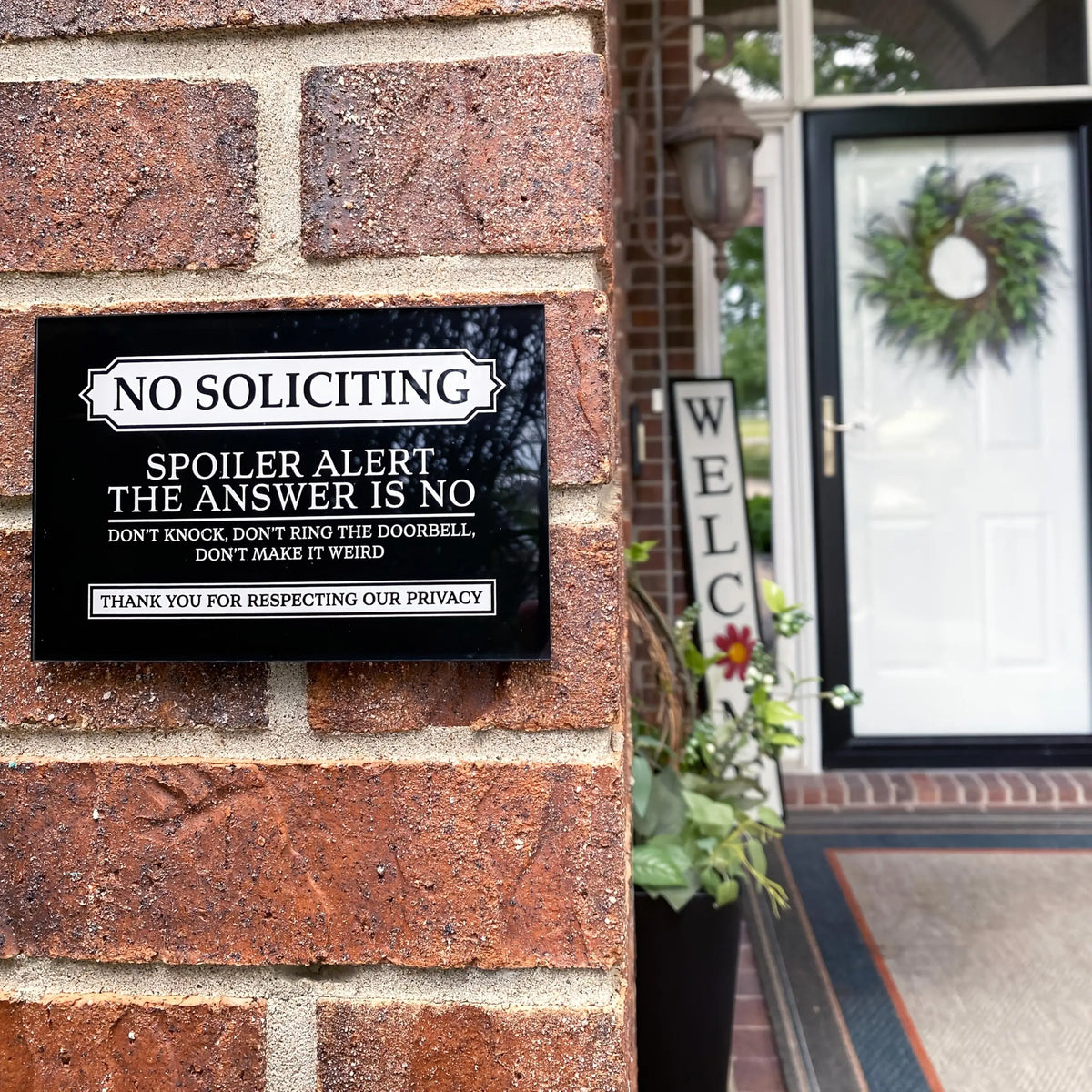 Panneau no soliciting métal noir texte blanc relief classique décoration muraleextérieur jardin 8x12inch