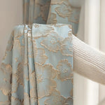rideau classique bleu clair fleurs dorées occultant polyester chambre salon maison luxe épais épais