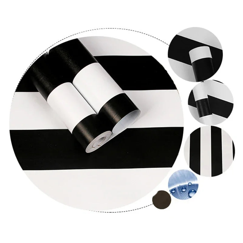 papier peint auto adhésif rayures noir blanc moderne salon chambre opaque pvc vinyle wallpaper
