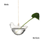 vases suspendus verre transparent motifs oiseaux coeurs plantes vertes minimaliste terrarium hydroponie