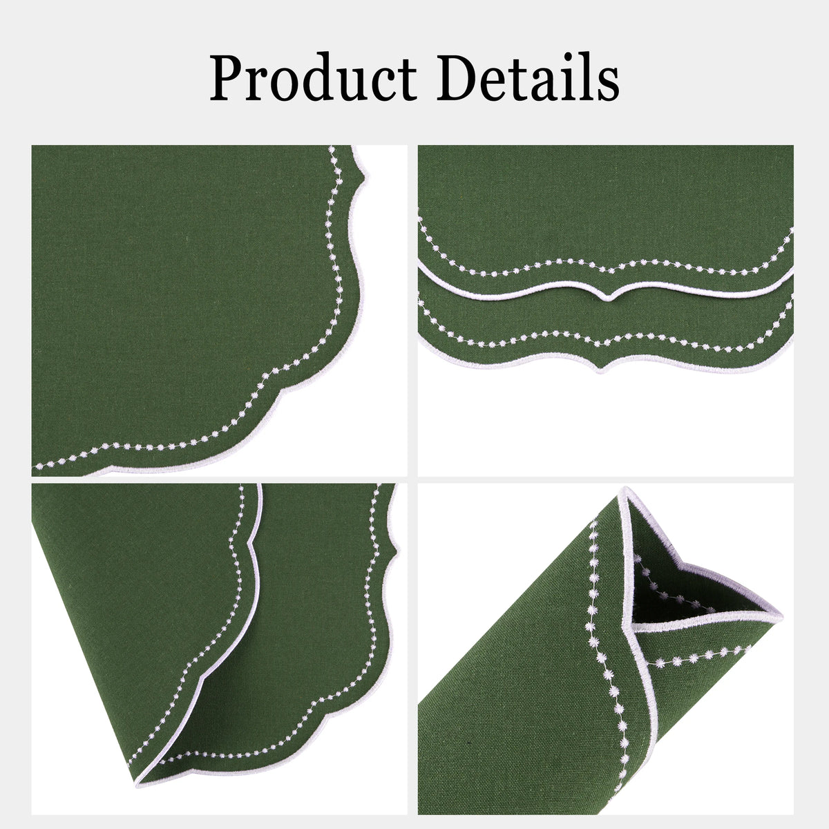 serviettes table rose vert beige scalloped bordure pointillé blanc opaques classiques table manger