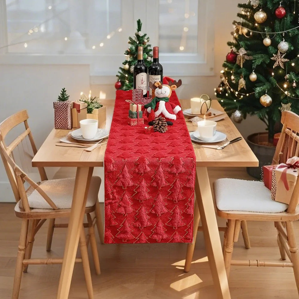 chaise table arbre noel brodé peluche relief couverture table noel nappe rectangulaire salle manger
