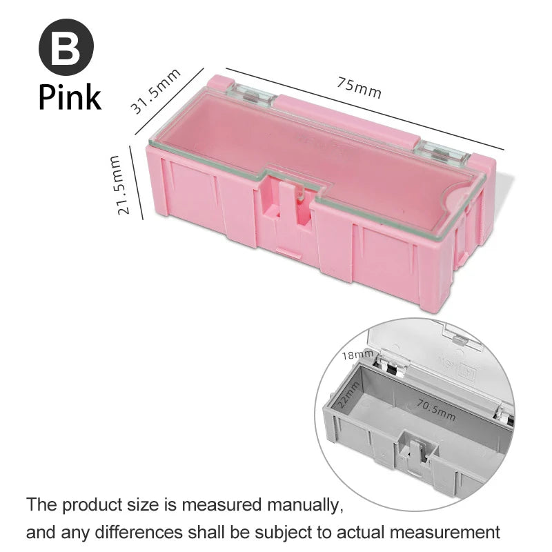 boîtes rangement électroniques vert rose bleu clips fermeture pratiques modernes