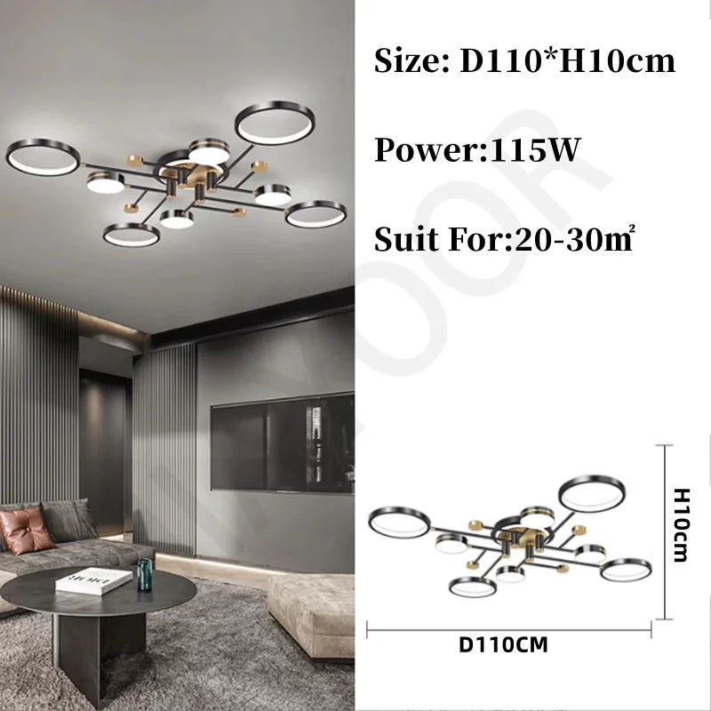 lampe suspendue moderne noir doré acier poli plafonnier led salon chambre coucher