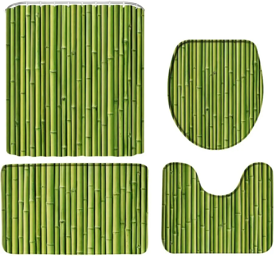 rideau douche polyester motif bambou naturel opacité tapis toilette beige clair vert clair 70x70cm