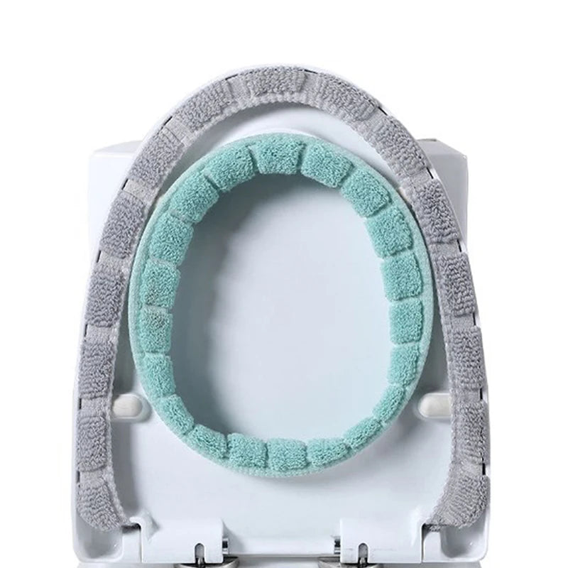 couvre siège toilette violet bleu gris rayures horizontales doux confortable fixé ruban noir lavable