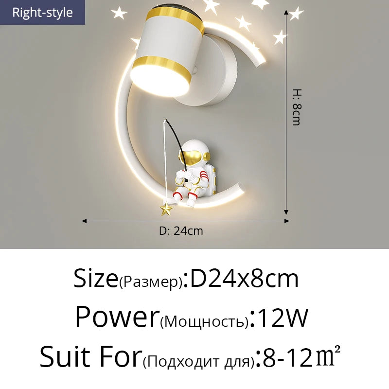 lampe murale moderne astronaute étoiles lune blanc doré crème minimaliste chambre enfant