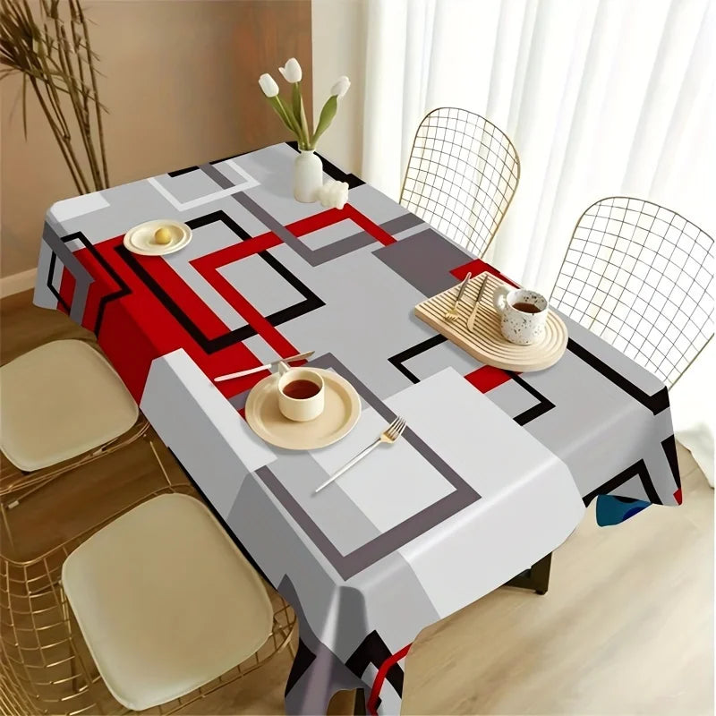 nappe table géométrique moderne rouge noire blanche polyester coton imperméable extérieur mariage festivité