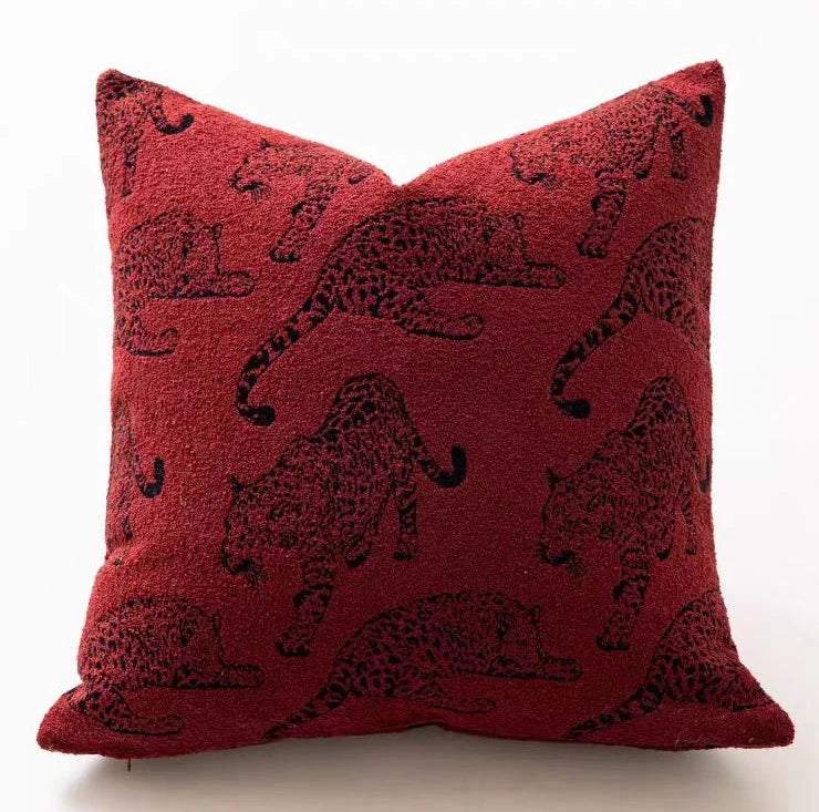 coussin housse léopard noir rouge amovible lavable moderne décoration maison 45x45cm 50x50cm