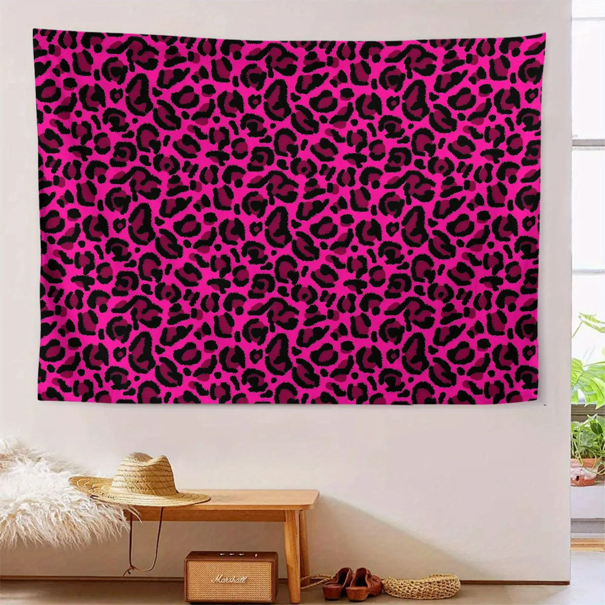 tapisserie imprimée léopard rose moderne salon chambre décoration murale polyestère lavable
