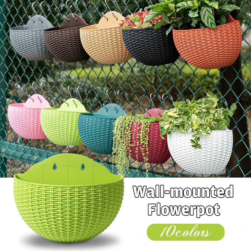 pots fleurs suspendus tressés vert clair orange bleu moderne eyelets jardin