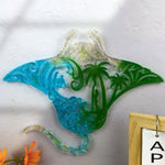 plaque murale décorative palmiers vague motifs floraux bleu vert blanc artisanal