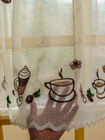 rideau polyester brodé tasse beige semi transparent classique cuisine fenêtre