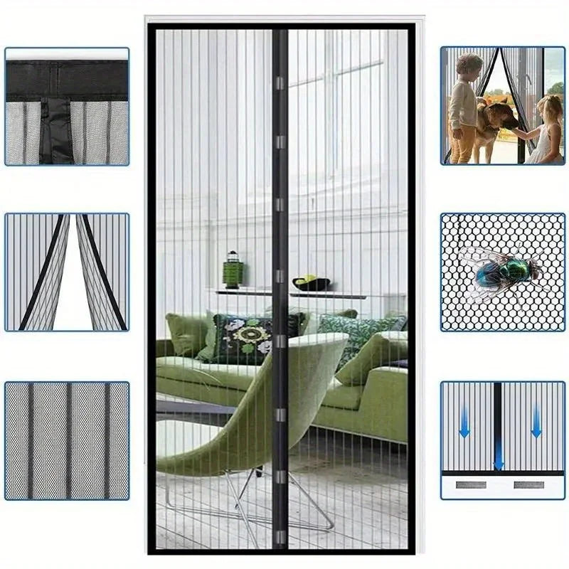 rideau moustiquaire magnétique noir blanc maille fine transparent moderne adhésif porte