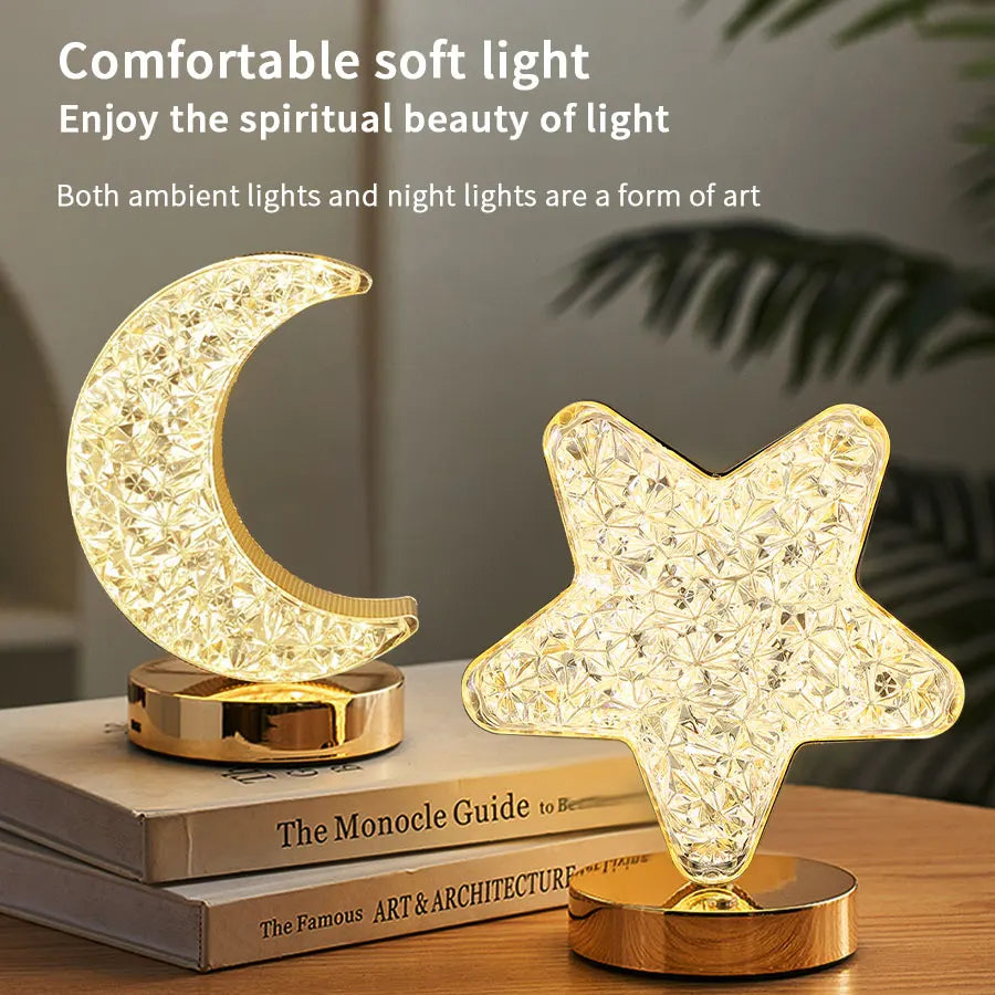 veilleuse lune dorée strass rechargeable tactile décoration moderne chambre salon élégante led transparente