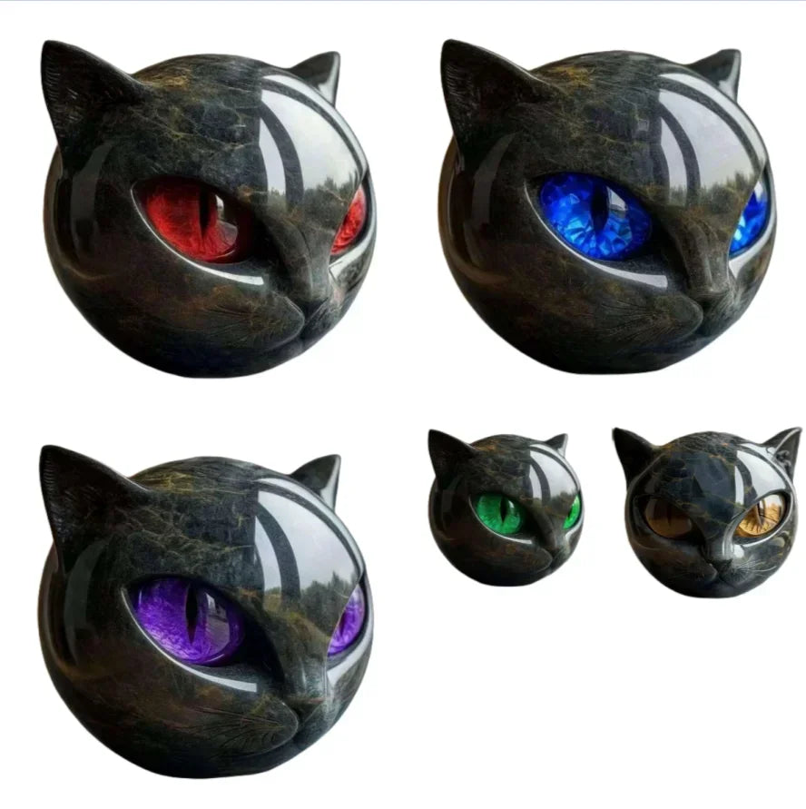sculpture tête chat noir or marbré brillant artisanal moderne
