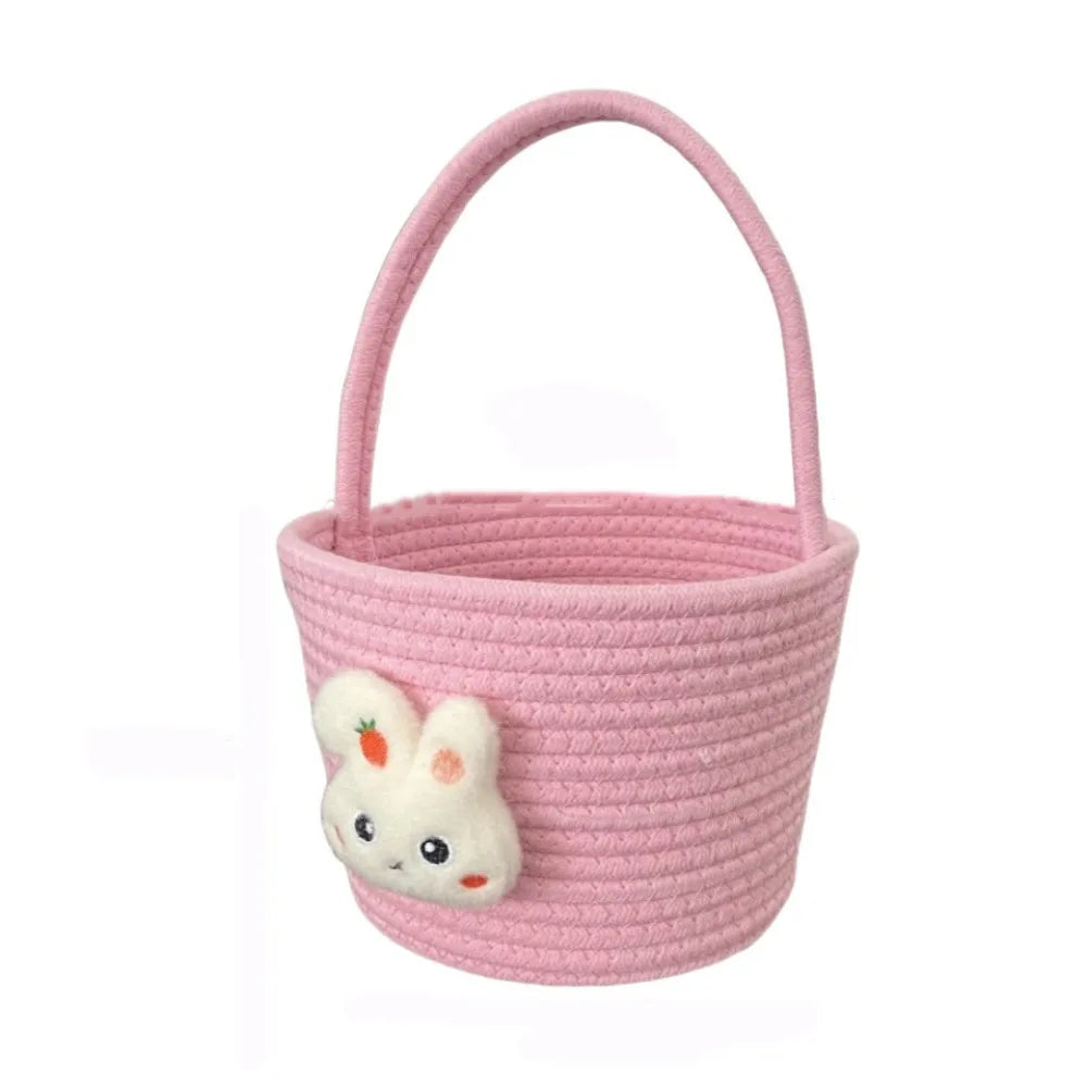 panier tressé réutilisable rose jaune bleu motif lapin festif décoration maison contenants cadeaux pâques