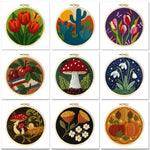 kit broderie punch needle débutants motif floral aiguille fil tissu multicolore artisanal instructions anneaux