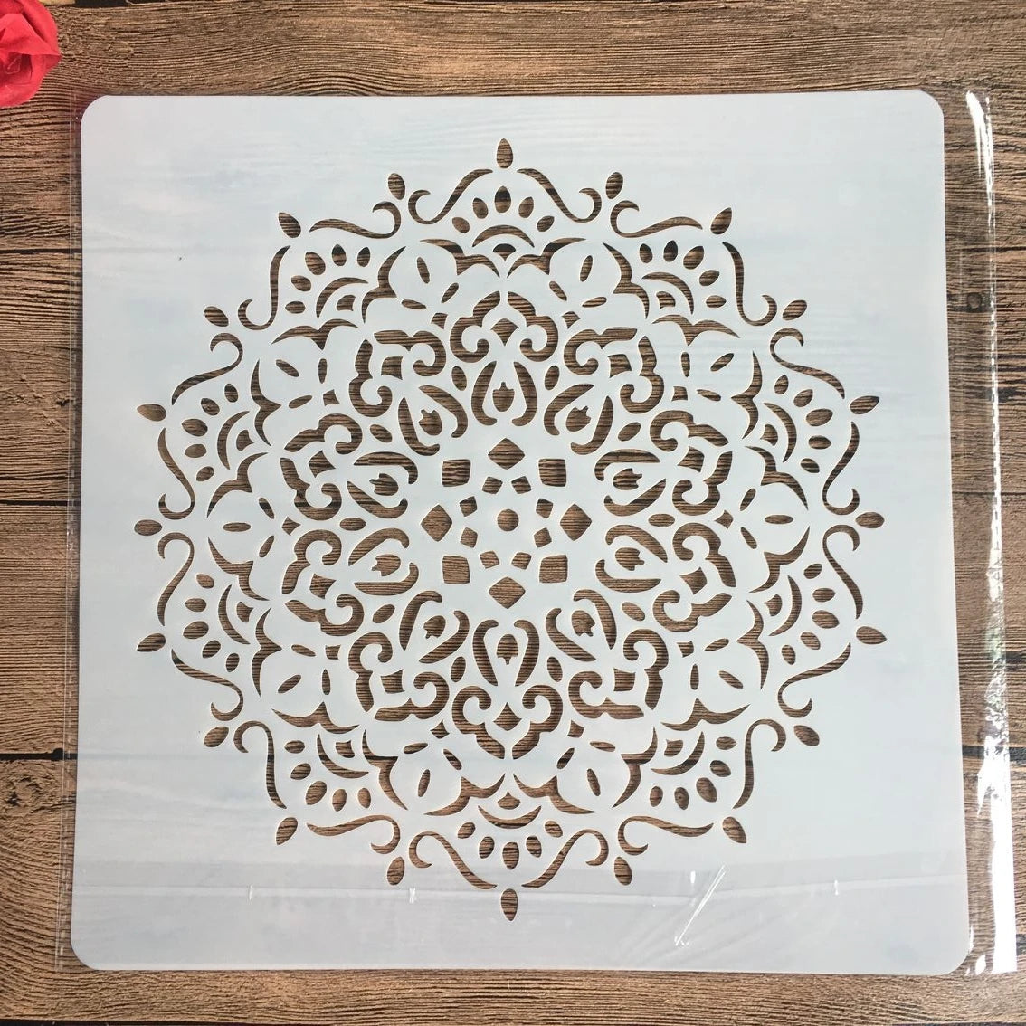 pochoir stencil blanc noir ornamental floral artisanal decoratif 32cm 32cm