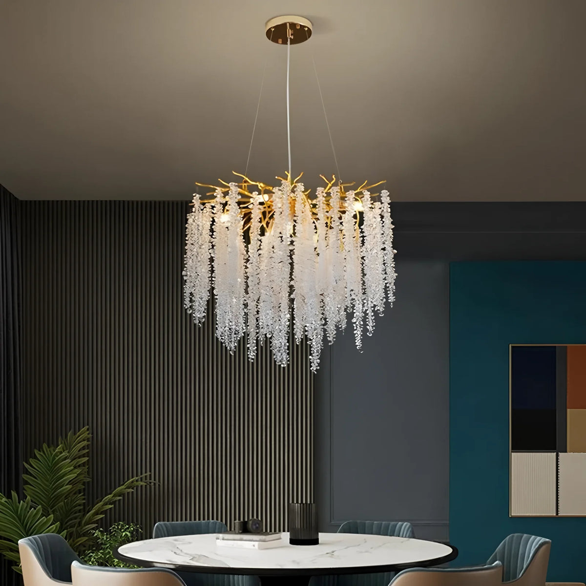suspension lumineuse moderne dorée blanches translucides branches naturel salon chambre restaurant étude