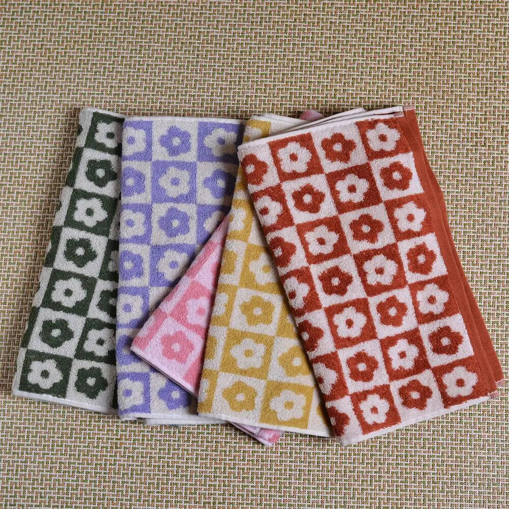 serviettes coton fleurées carreaux absorbantes adultes enfants moderne minimaliste vert rose marron jaune violet
