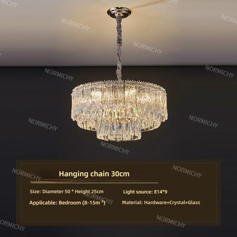 lustre suspendu cristal doré moderne lampe salon luxe géométrique élégant intérieur