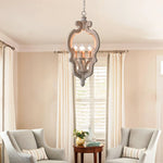 suspension lumineuse bois ornements sculptés finition rustique classique vintage blanc beige salle manger restaurant