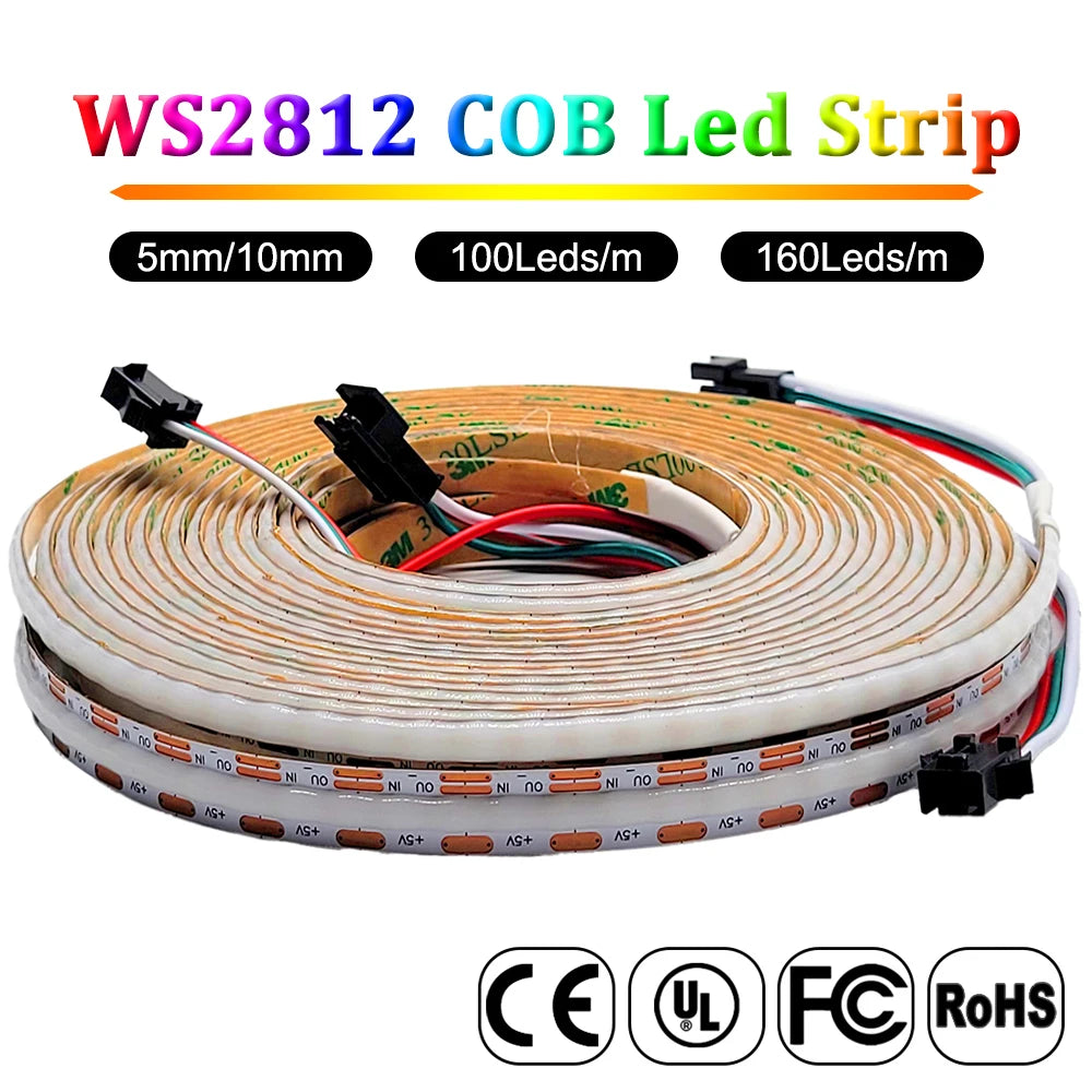 ruban led flexible 160leds ws2812 cob blanc moderne adhésif 50000 heures rgb