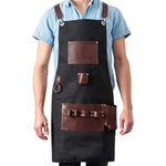 Tablier de cuisine pour homme en cuir et coton noir