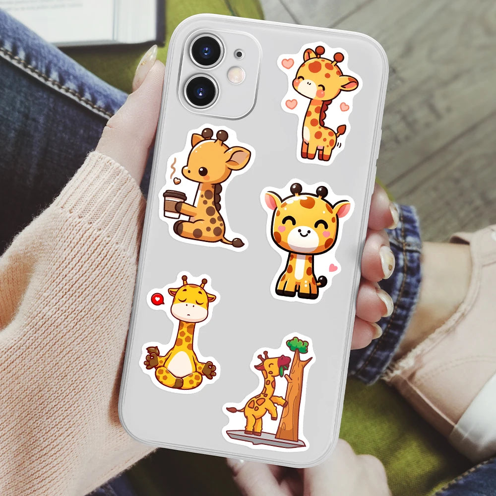 stickers girafes mignonnes dessin animé orange marron blanc bleu rose vert jaune adhésifs vinyle