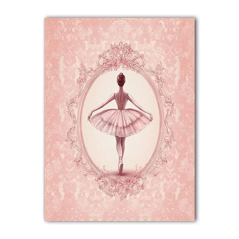 toile danseuse ballet rose clair cadre blanc décoration murale chambre filles abstraction artistique horizontal