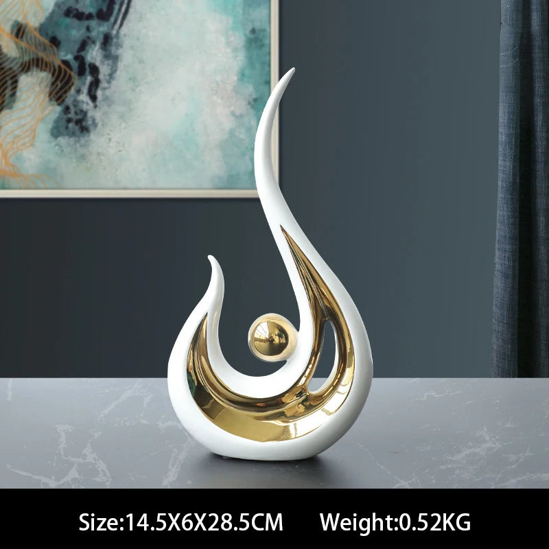 sculpture décorative moderne abstraite nordique cadeau artisanal email céramique forme ondulée boule dorée décoration