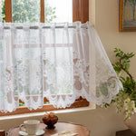 rideau transparent dentelle motif floral feuille polyester blanc classique cuisine porte
