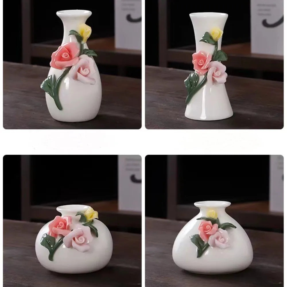 vases céramique blanc fleurs relief classique intérieur décoration maison vintage faux fleurs miniature