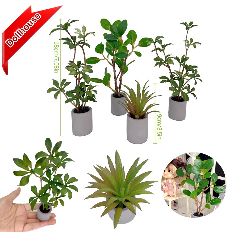 plantes artificielles vertes modernes feuilles simples pot gris décoration intérieure miniature adhésif naturelle touche