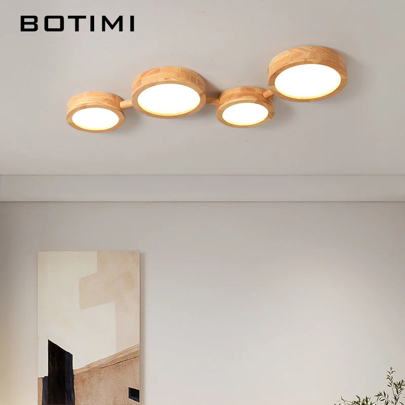 plafonnier bois massif moderne éclairage surface rond led naturel minimaliste