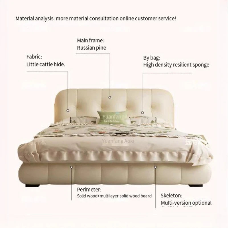 lit rangement moderne beige clair texture cuir bordures fronces 1800mm large