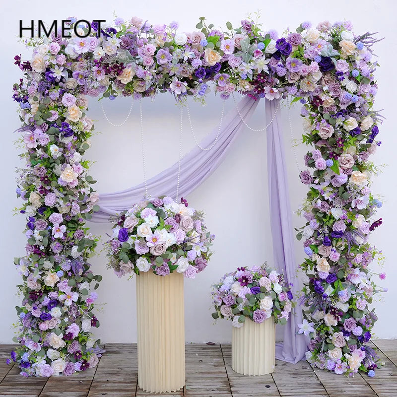 arche décorative fleurs artificielles violet vert anniversaire mariage anniversaire baby shower décoration extérieure