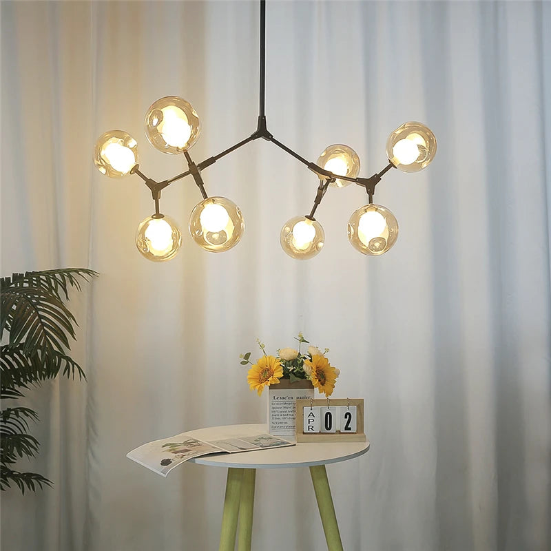 suspension lumineuse moderne scandinave noir sphères translucides ampoules led branchettes structure métallique