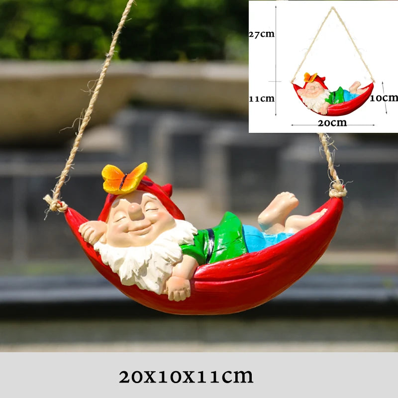 décoration intérieure extérieure poupée jardin gnome résine verte rouge bleue noire blanche classique hamac