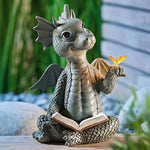 ornement résine dragon gris beige éclairé papillon livre ouvert mur jardinextérieur fantastique médiévalcharmant