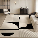 tapis géométrique moderne beige noir chambre salon simple minimaliste polyester loop pile MACHINE WASCHBAR