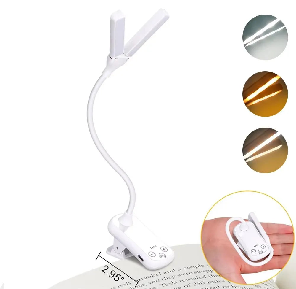 lampe lecture rechargeable 14 led clip noir ajustable couleurs niveaux brightness moderne