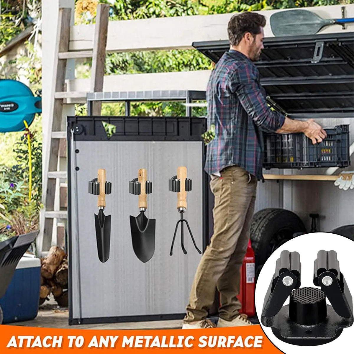 support murale outils jardin balai serpillière aimant fixe pince mobile garage atelier rangement utilitaire