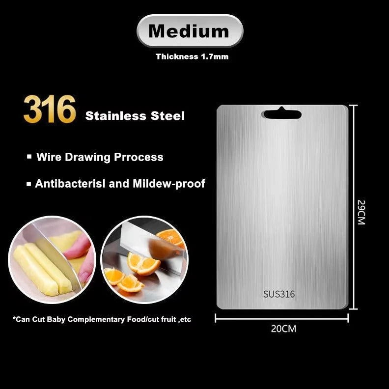 planche découper acier inoxydable argenté moderne poignée intégrée lisse brossée cuisine utilitaire double face